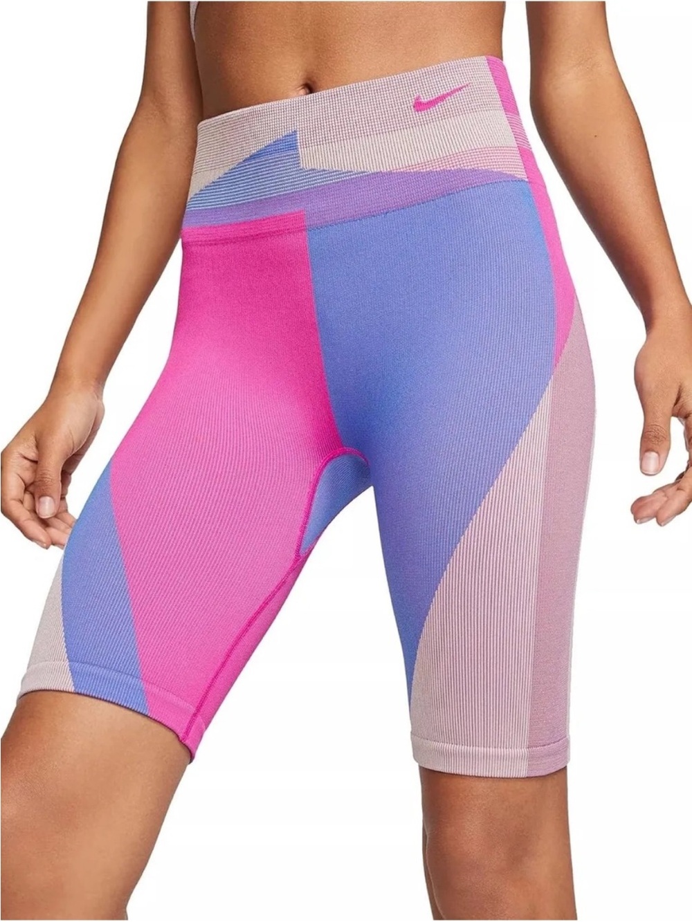 Nike Icon Clash Women’s Pink & Blue Ribbed Bike Shorts Size M